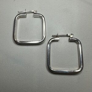 Sterling Silver Square Hoop Earrings .925 Minimalist Modern‎ Geometric